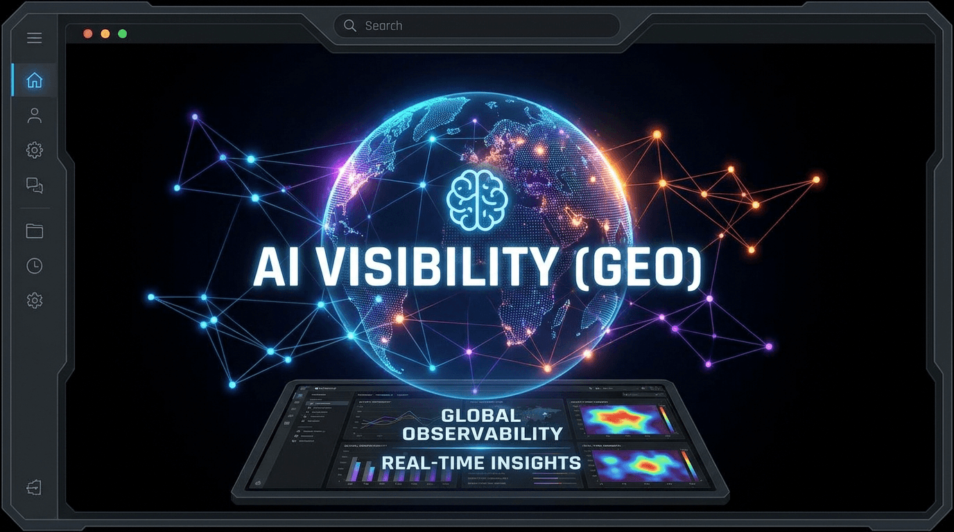 Glowing globe with network nodes illustrating AI visibility and GEO insights