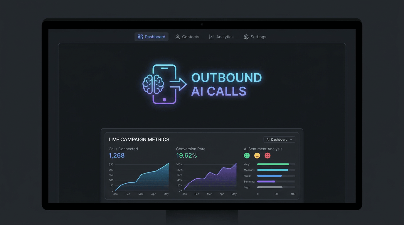 Outbound AI calls dashboard showing live campaign metrics and sentiment